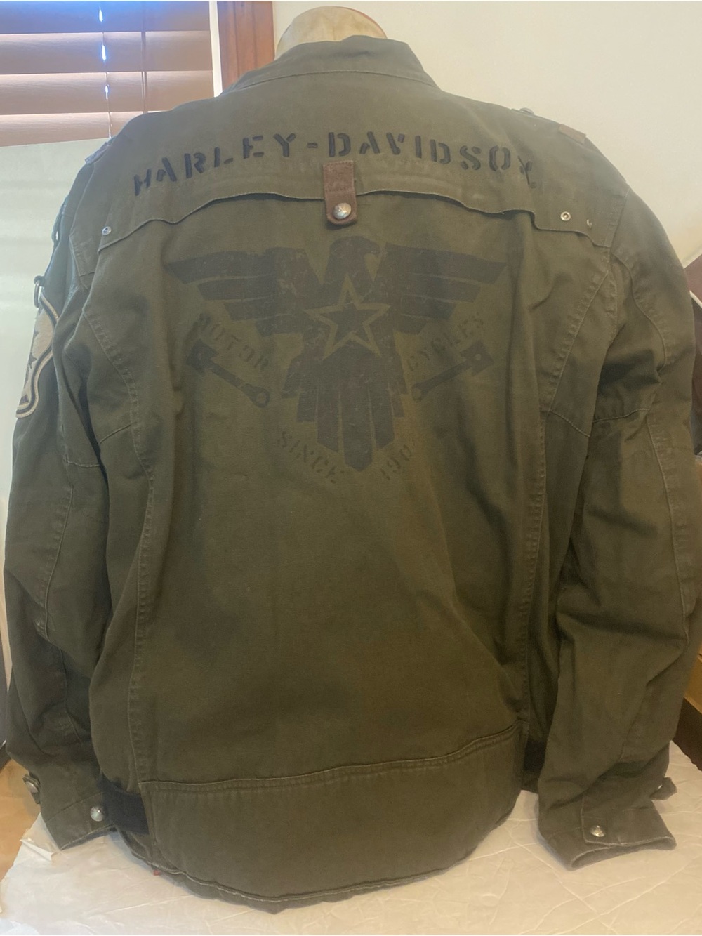 Harley Davidson Mens XL Canvas Military Style Jacket With Removable Vest